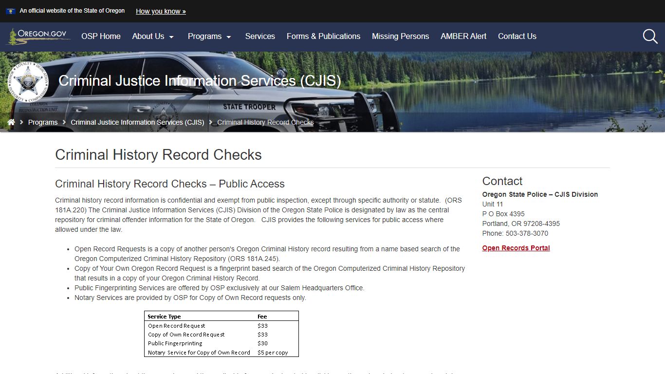 Oregon State Police : Criminal History Record Checks : Criminal Justice ...