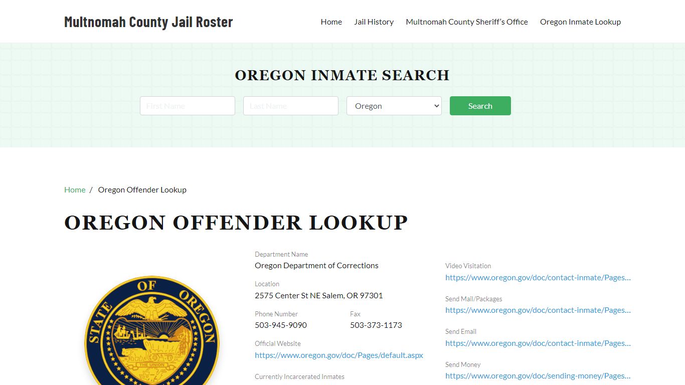Oregon Inmate Search, Jail Rosters
